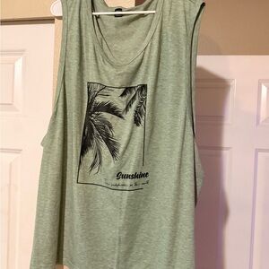 NFINITY Light Green Muscle Tee with Palm Design